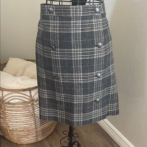Banana Republic Gray Plaid Double-Button Skirt
